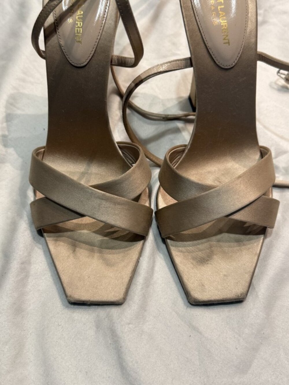 Saint Laurent Lydia 110 Nude Satin Ankle Wrap Sandal Heels EU 38 US 8 - Picture 7 of 12